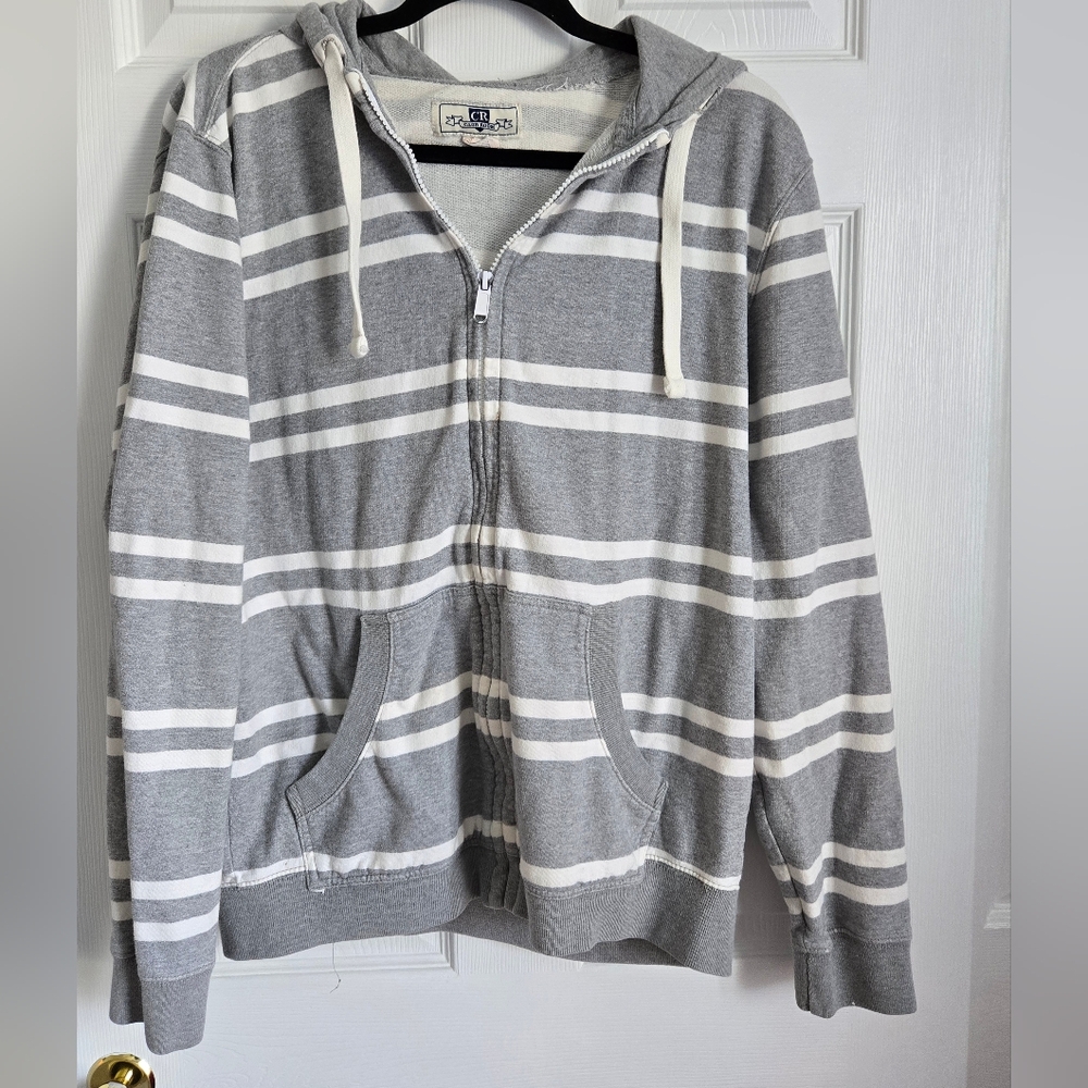 Club Room Gray and White Striped Hoodie Sweater